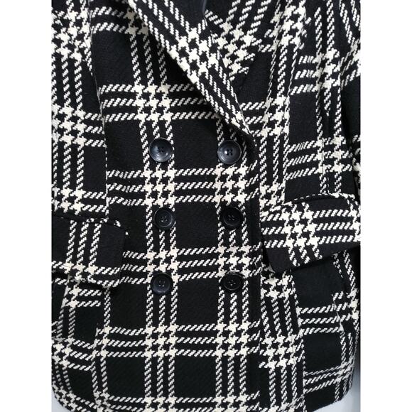 Chunky knit Plaid Peacoat houndstooth black/white dbl buttoned Size L Women’s - Picture 3 of 9